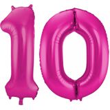 Cijfer ballonnen - Verjaardag versiering 10 jaar - 85 cm - roze
