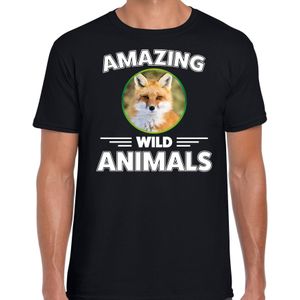 T-shirt vos - zwart - heren - amazing wild animals - cadeau shirt vos / vossen liefhebber