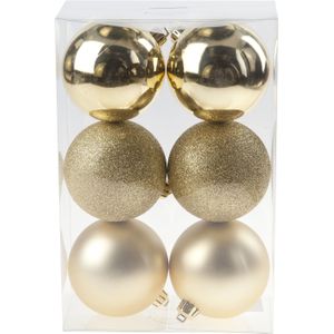 18x Gouden kunststof kerstballen 8 cm - Mat/glans/glitter - Onbreekbare plastic kerstballen - Kerstboomversiering goud