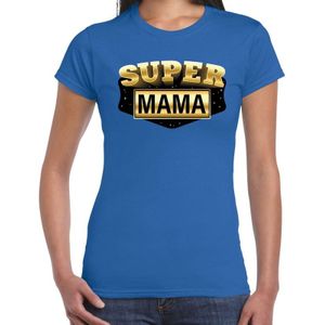 Super mama cadeau t-shirt blauw voor dames - moederdag / verjaardag kado shirt