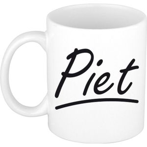 Piet naam cadeau mok / beker met sierlijke letters - Cadeau collega/ vaderdag/ verjaardag of persoonlijke voornaam mok werknemers