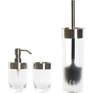 Items - Toiletborstel transparant/zilver kunststof 35 cm met zeeppompje 300 ml en beker