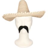 Carnaval verkleed set Gringo - Mexicaanse sombrero hoed - naturel - met Western thema plaksnor naturel