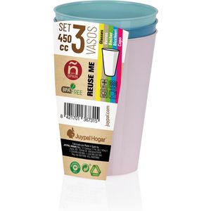 Juypal drinkbekers - 12x - pasteltinten - kunststof - 450 ml - herbruikbaar - BPA-vrij