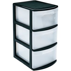 Ladeblok/bureau organizer met 3x lades zwart/transparant - L39 x B28.5 x H58.5 cm - Opruimen/opbergen laatjes