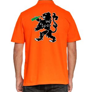 Grote maten Koningsdag polo shirt drinkende leeuw - oranje - heren - Koningsdag outfit / kleding