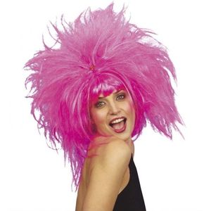 2x stuks knal roze mega damespruik - Carnaval verkleed pruiken - Vrijgezellen party