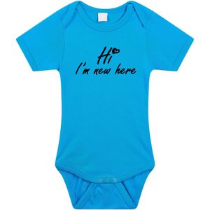 Hi Im new here gender reveal jongen cadeau tekst baby rompertje blauw - Kraamcadeau - Babykleding