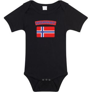 Norway baby rompertje met vlag zwart jongens en meisjes - Kraamcadeau - Babykleding - Noorwegen landen romper