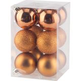 24x stuks kunststof kerstballen mix van koper en oranje 6 cm - Kerstversiering