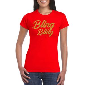 Bellatio Decorations Glitter glamour feest t-shirt dames - bling bling goud - rood - feestkleding