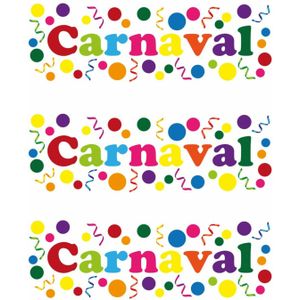 Carnaval/party decoratie raamsticker - 3x - gekleurde letters - versiering - 75 x 25 cm