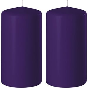 2x Paarse cilinderkaarsen/stompkaarsen 6 x 8 cm 27 branduren - Geurloze kaarsen paars - Woondecoraties