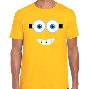 Lachend geel poppetje verkleed t-shirt geel voor heren - Carnaval fun shirt / kleding / kostuum