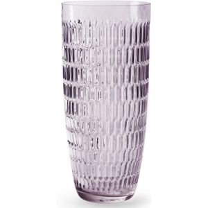 Jodeco Bloemenvaas - paars transparant glas - H30 x D13 cm - stripes motief