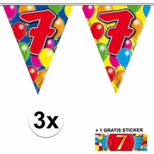 3x vlaggenlijn 7 jaar met gratis sticker
