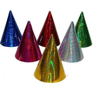 Gekleurde kartonnen feesthoedjes - glitters en multi kleuren - 6x stuks - verjaardag feest