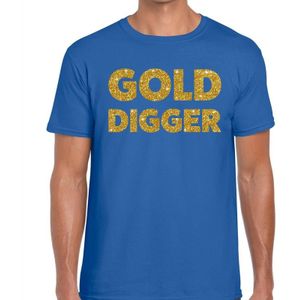 Gold Digger glitter tekst t-shirt blauw heren - heren shirt Gold Digger