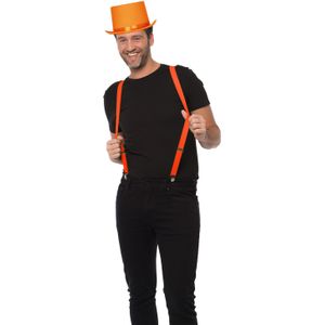 Carnaval verkleedset hoed en bretels - oranje - volwassenen/unisex - feestkleding accessoires