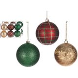 Krist+ gedecoreerde kerstballen - 12x -rood/groen/goud -kunststof -8 cm