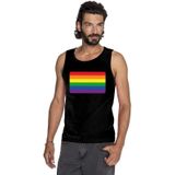 Gay pride singlet shirt/ tanktop met Regenboog vlag zwart heren