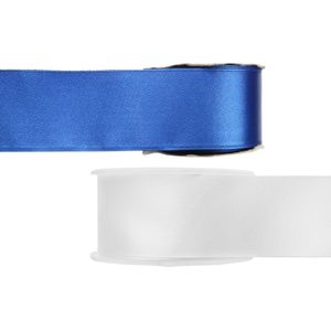Satijn sierlint pakket - blauw/wit - 2,5 cm x 25 meter - Hobby/decoratie/knutselen - 2x rollen