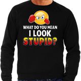 Funny emoticon sweater What do you mean I look stupid zwart voor heren - Fun / cadeau trui