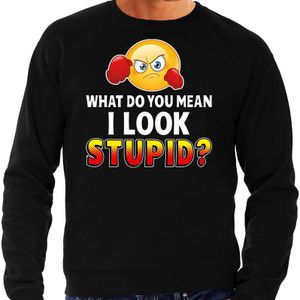Funny emoticon sweater What do you mean I look stupid zwart voor heren - Fun / cadeau trui