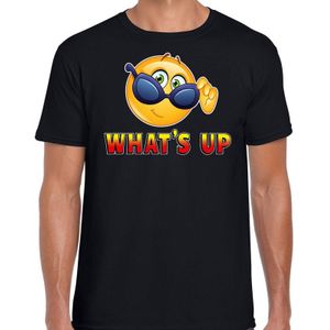 Funny emoticon t-shirt Whats up zwart voor heren - Fun / cadeau shirt