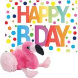 Wild Republic - Knuffel Flamingo 18 cm met Happy Birthday Wenskaart