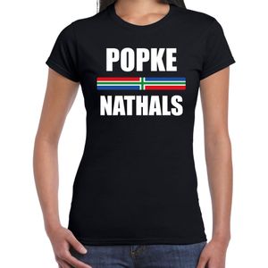 Popke nathals met vlag Groningen t-shirt zwart dames - Gronings dialect cadeau shirt