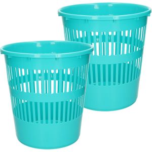 Plasticforte Afvalbak/vuilnisbak/kantoor prullenbak - 2x stuks - plastic - blauw - 28 cm
