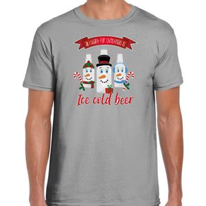 Bellatio Decorations fout kersttrui t-shirt heren - IJskoud bier - grijs - Christmas beer