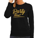Party time sweater zwart met gouden glitter tekst dames  - Glitter en Glamour goud party kleding trui