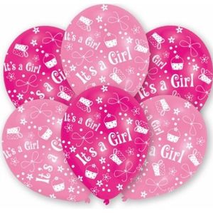 Roze geboorte ballonnen meisje 6x stuks - Feestartikelen en versiering babyshower en geboren thema