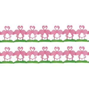 2x stuks papieren slinger flamingo vogel thema 3 meter - Tropische hawaii thema feestartikelen/versiering