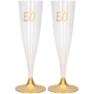 Santex Champagneglazen - 18x - 50 jaar - goud - herbruikbaar - verjaardag feest - Sarah/Abraham