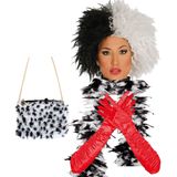 Cruel lady verkleed accessoire set - 4-delig - dalmatier schurk - Pruik en accessoires
