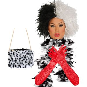 Cruel lady verkleed accessoire set - 4-delig - dalmatier schurk - Pruik en accessoires