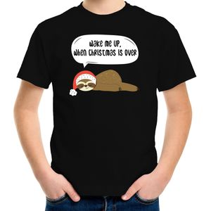 Luiaard Kerstshirt / Kerst t-shirt Wake me up when christmas is over zwart voor kinderen - Kerstkleding / Christmas outfit