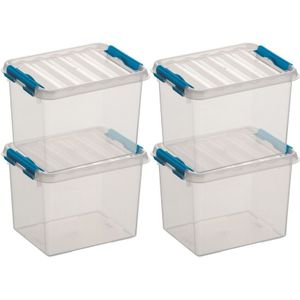 10x Sunware Q-Line opberg boxen/opbergdozen 3 liter 20 x 15 x 14 cm kunststof - Opslagbox - Opbergbak transparant/blauw kunststof