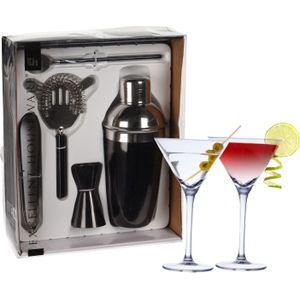 Excellent Houseware cocktails maken set 5-delig met 4x Martini glazen 220 ML