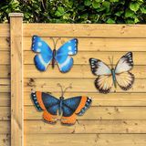 Pro Garden tuin wanddecoratie vlinder - metaal - oranje - 31 x 23 cm - muurvlinders