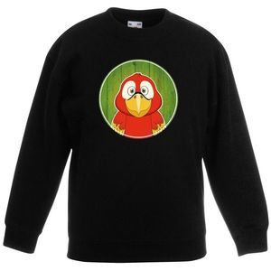 Kinder sweater zwart met vrolijke papegaai print - papegaaien trui - kinderkleding / kleding
