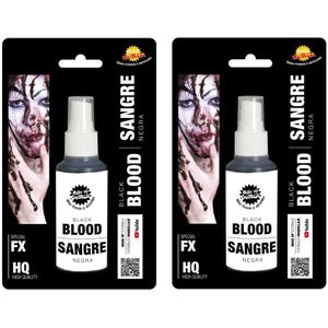 2x stuks zwart horror nepbloed spray 60 ml - Halloween verkleedaccessoires - Zombie bloed