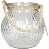 Set van 3x stuks glazen ronde windlichten Crystal 2,5 liter met touw hengsel/handvat 16 x 14,5 cm - 2500 ml -Kaarsen/Waxinelicht