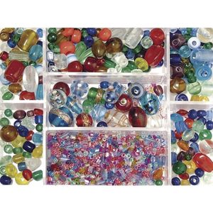 Gekleurde glaskralen 115 gram in 7-vaks opbergbox/sorteerbox - kralen - DIY sieraden maken - Hobby/knutselmateriaal