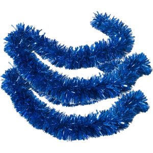 2x stuks kerstboom folie slingers/lametta guirlandes van 180 x 12 cm in de kleur glitter blauw - Extra brede slinger