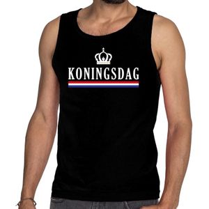 Zwart Koningsdag met vlag en kroon tanktop / mouwloos shirt - Singlet voor heren - Koningsdag kleding