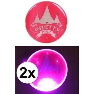 2x Toppers Pretty Pink buttons verkleedaccessoire met licht - broche